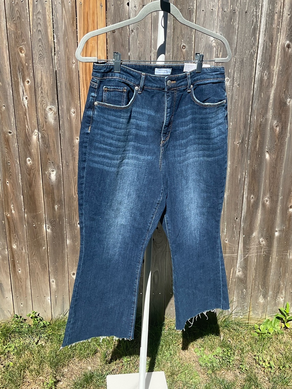 LOFT Dark Indigo Flare Cutoff Jeans